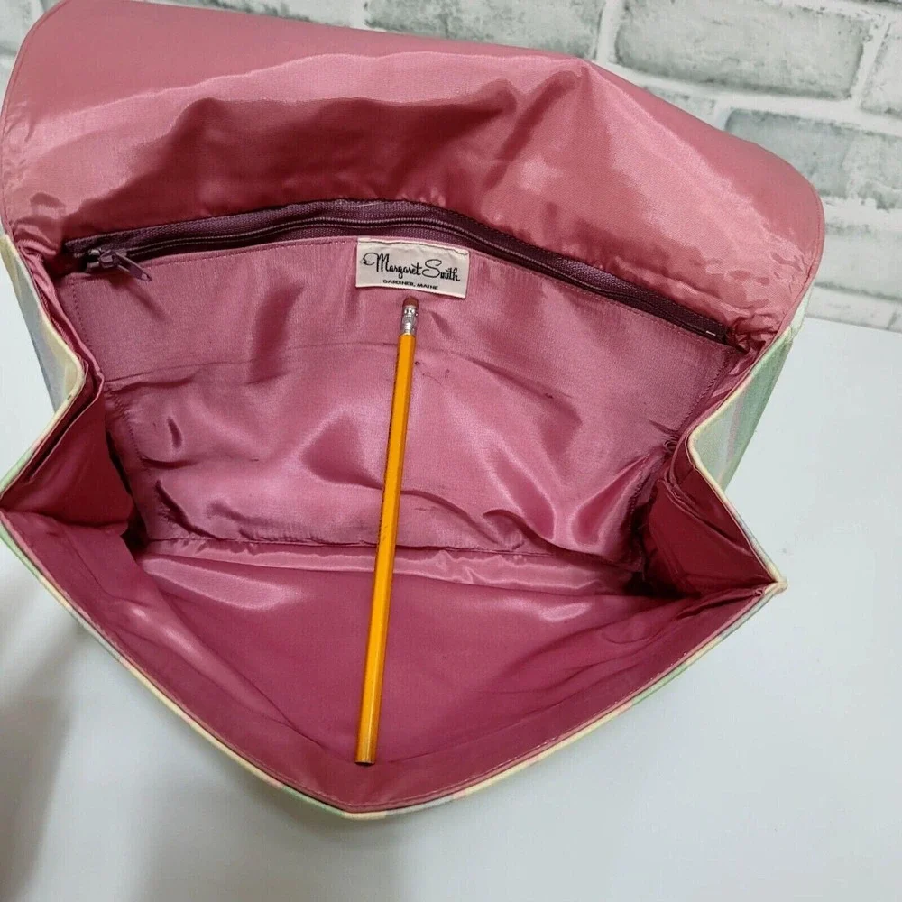 Vintage 80s Margaret‎ Smith Maine Pastel Stripe Canvas Clutch Handbag Fold Over
